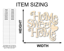 Load image into Gallery viewer, Unfinished Wood Home Sweet Home Shape - Word Craft - up to 36&quot;
