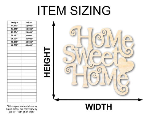 Unfinished Wood Home Sweet Home Shape - Word Craft - up to 36"