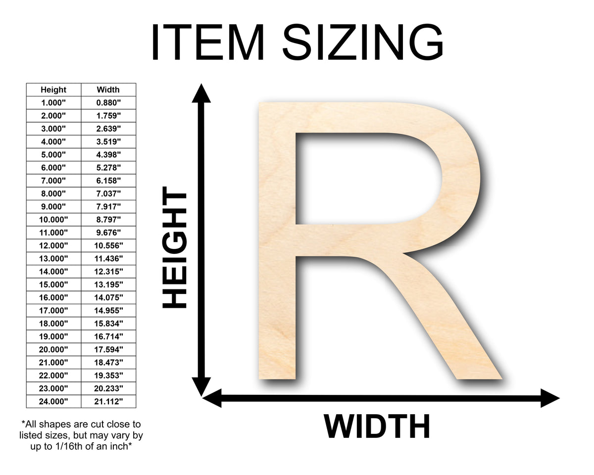 Unfinished Wood Arial Letter R Shape - Craft - up to 46