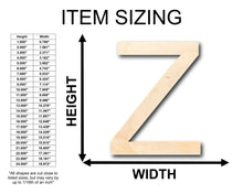 Load image into Gallery viewer, Unfinished Wood Arial Letter Z Shape - Craft - up to 36&quot; DIY
