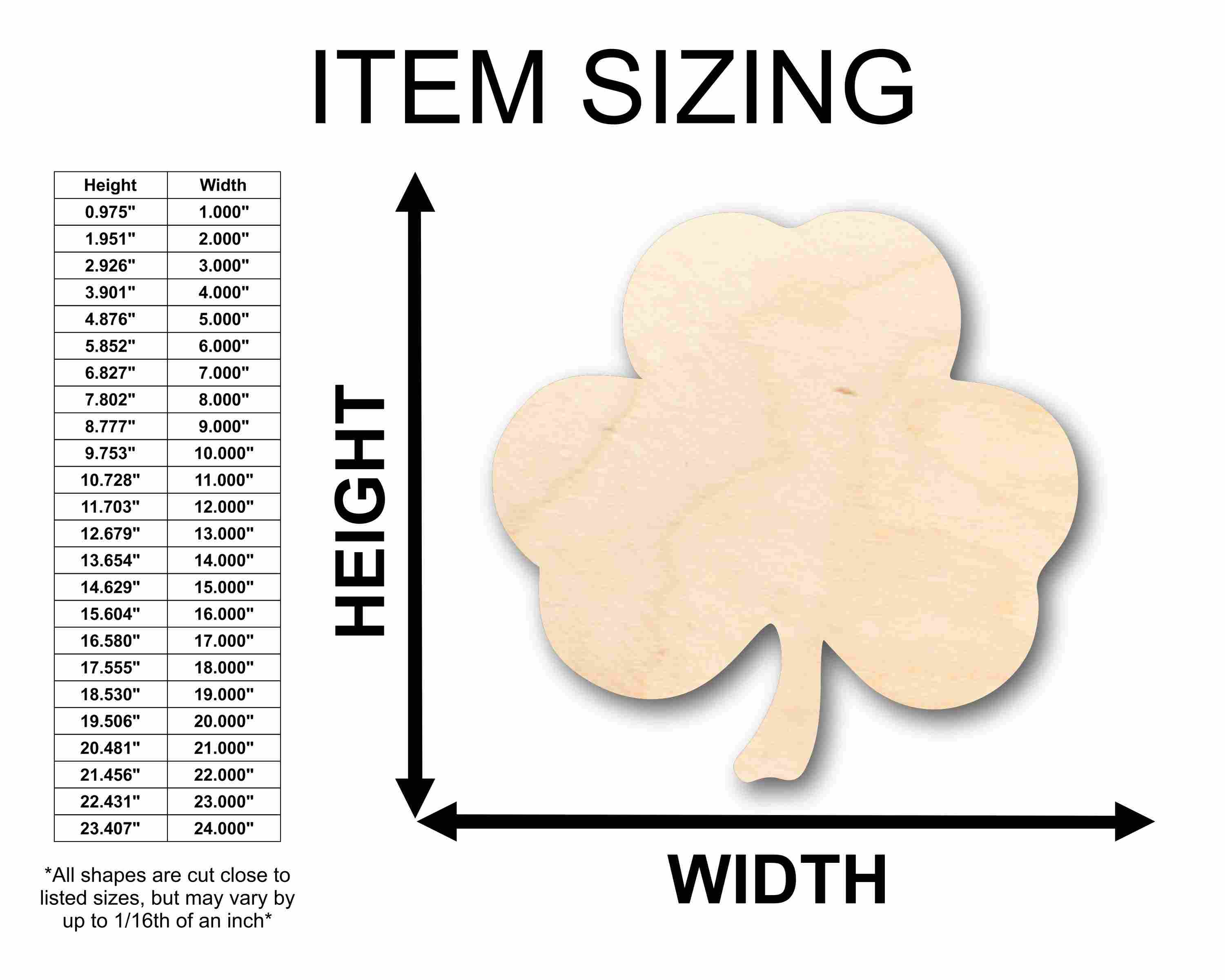 Unfinished Wood 3 Leaf Clover Silhouette - Craft- up to 24