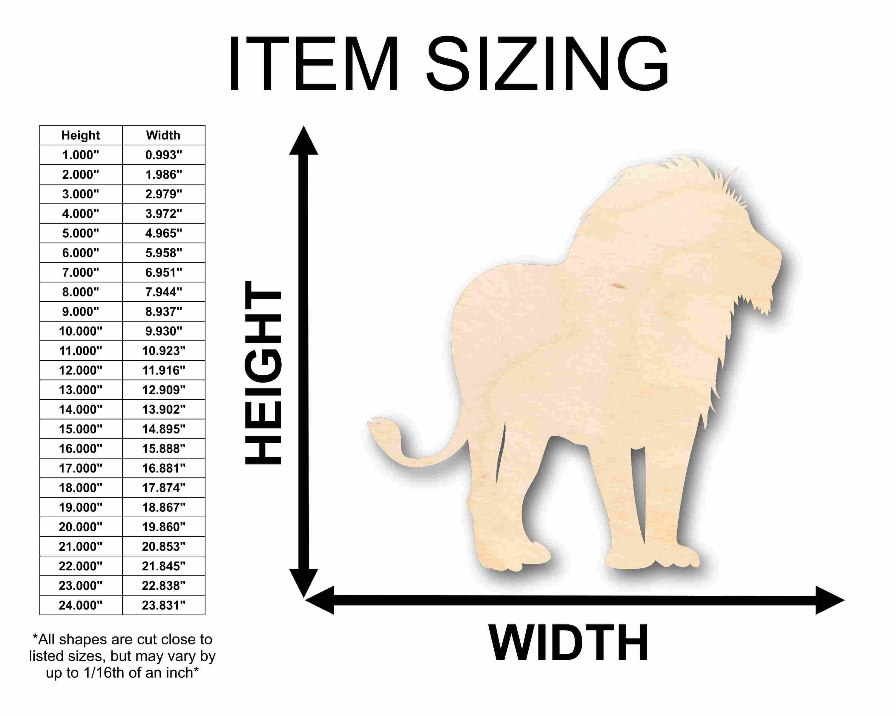 Unfinished Wood African Lion Silhouette - Craft- up to 24