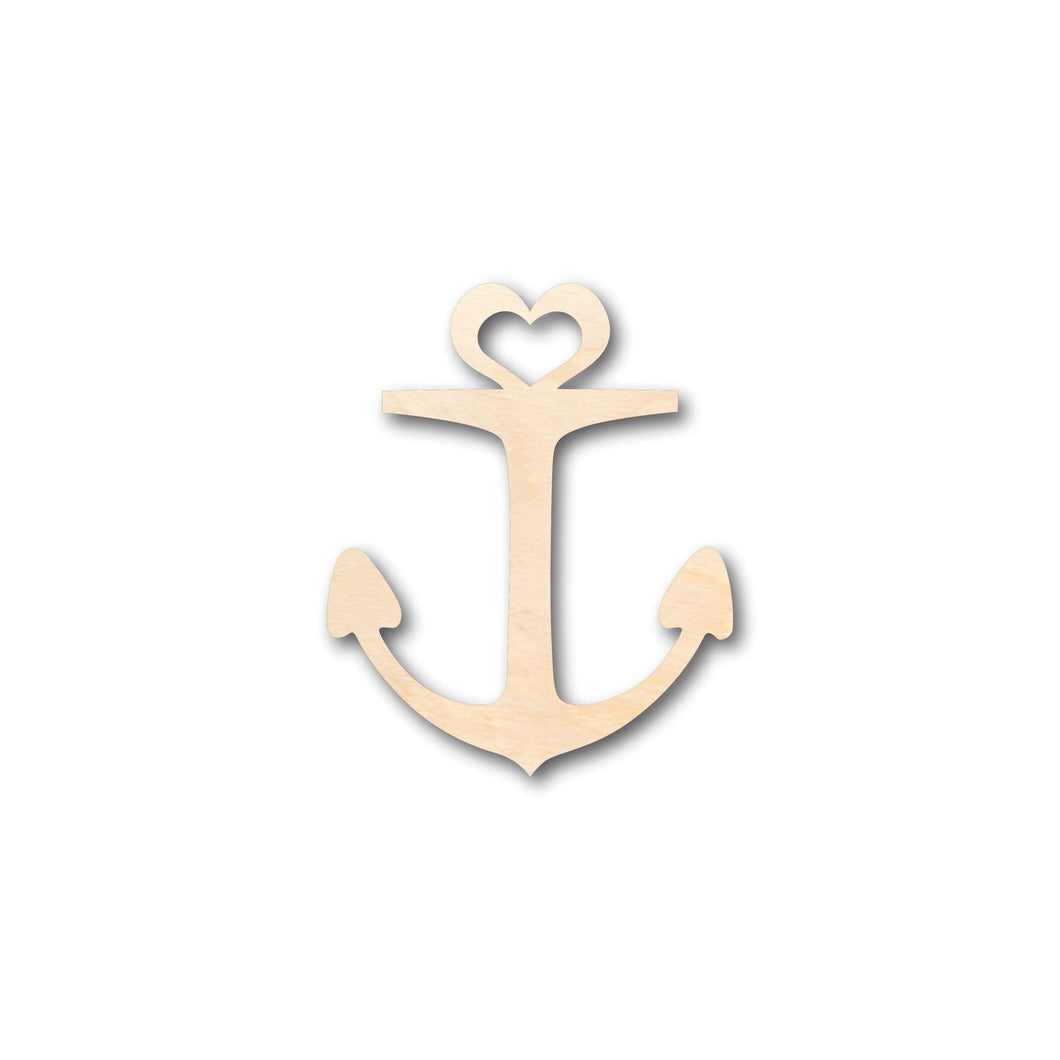 Unfinished Wood Heart Anchor Shape - Craft - up to 36