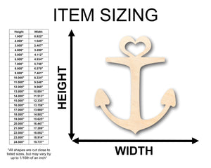 Unfinished Wood Heart Anchor Shape - Craft - up to 36" DIY