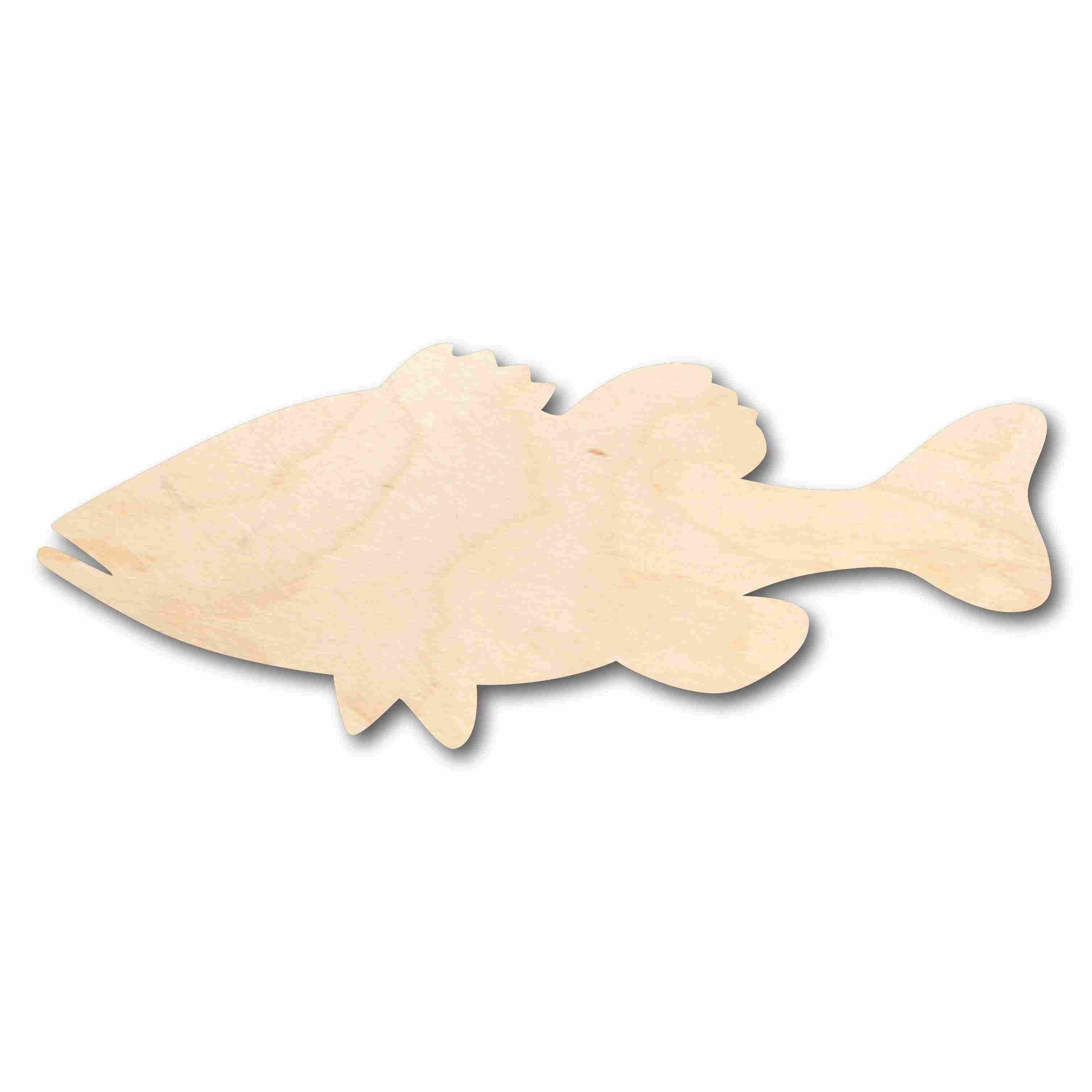 Unfinished Wood Bass Fish Silhouette - Craft- up to 24