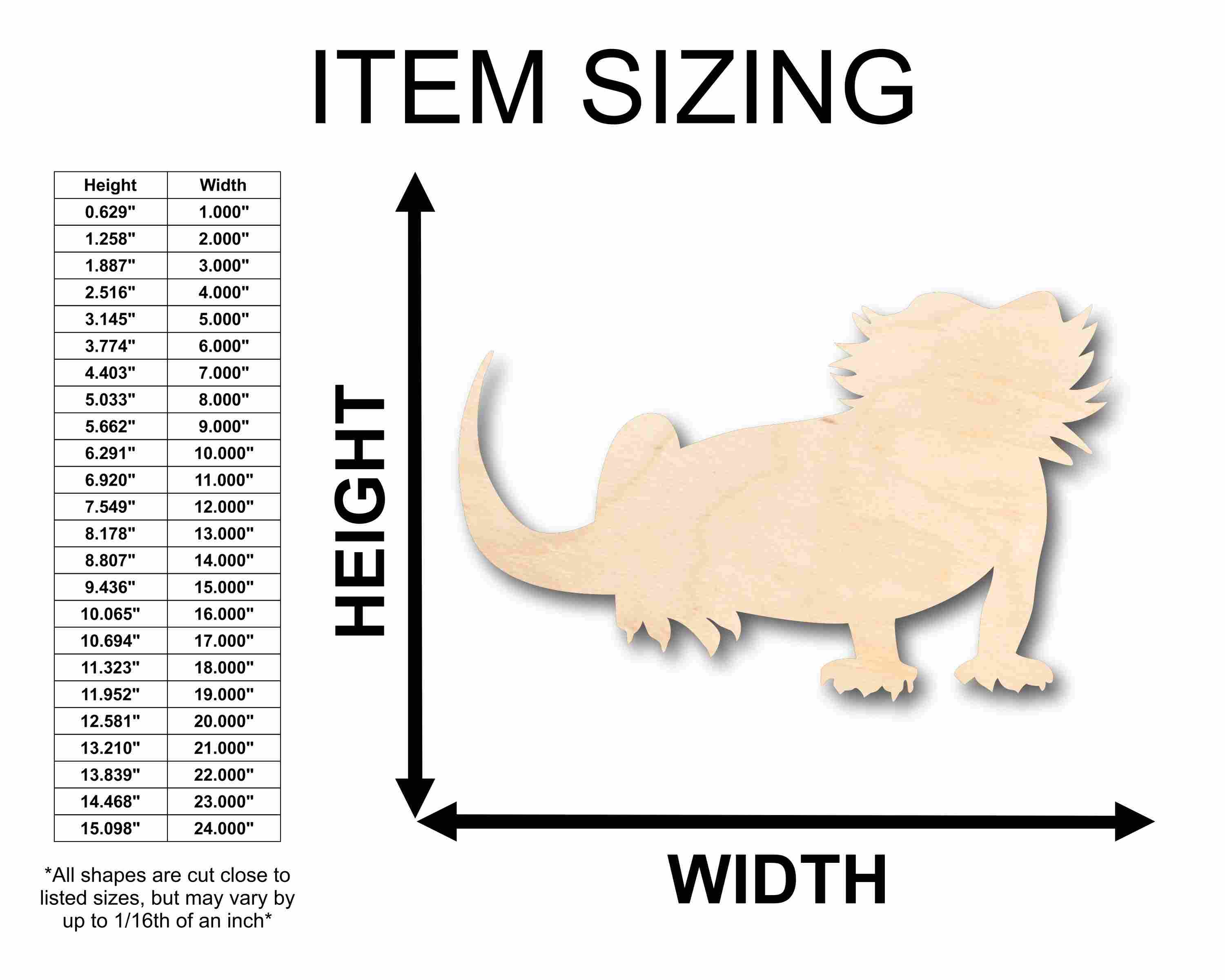 Unfinished Wood Bearded Dragon Silhouette - Craft- up to 24