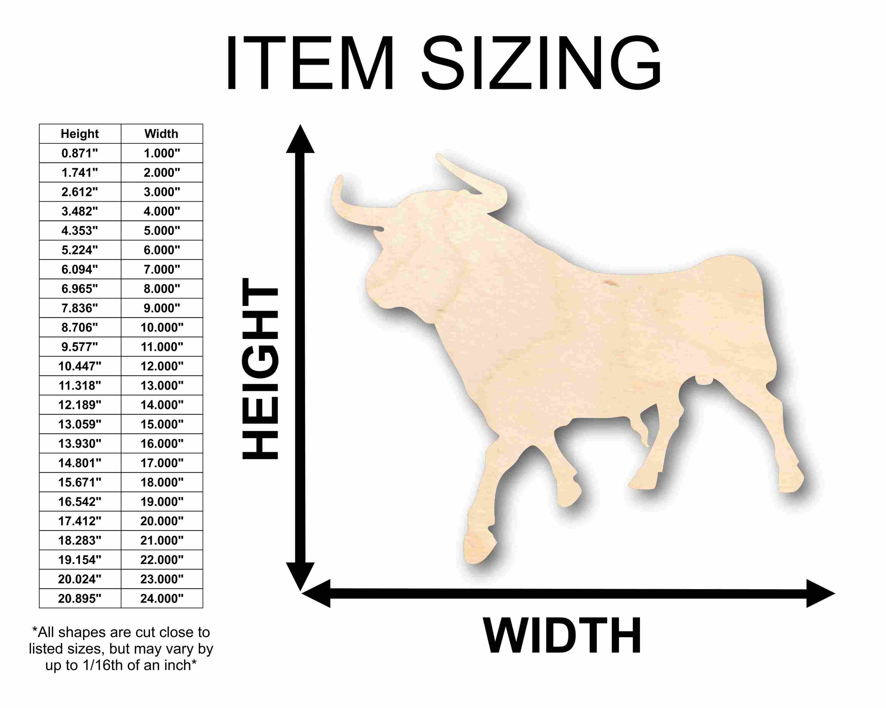 Unfinished Wood Bull Silhouette - Craft- up to 24