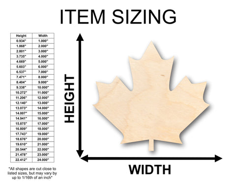 Unfinished Wood Canadian Maple Leaf Shape - Craft - up to 36" DIY