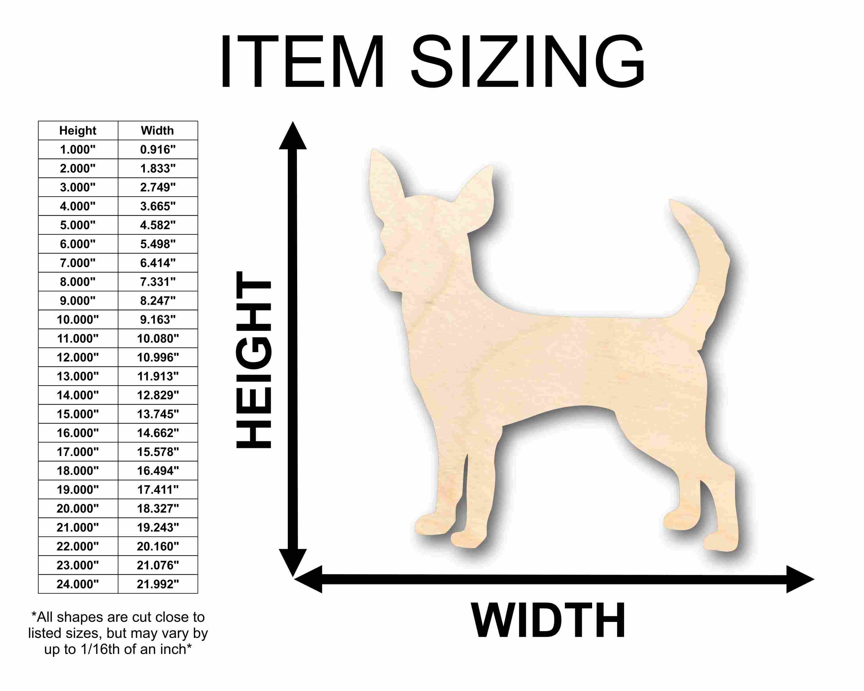 Unfinished Wood Chihuahua Silhouette - Craft- up to 24