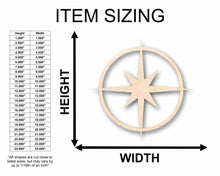 Load image into Gallery viewer, Unfinished Wood Compass Rose Star Sharp Six Point Star Silhouette - Craft- up to 24&quot; DIY
