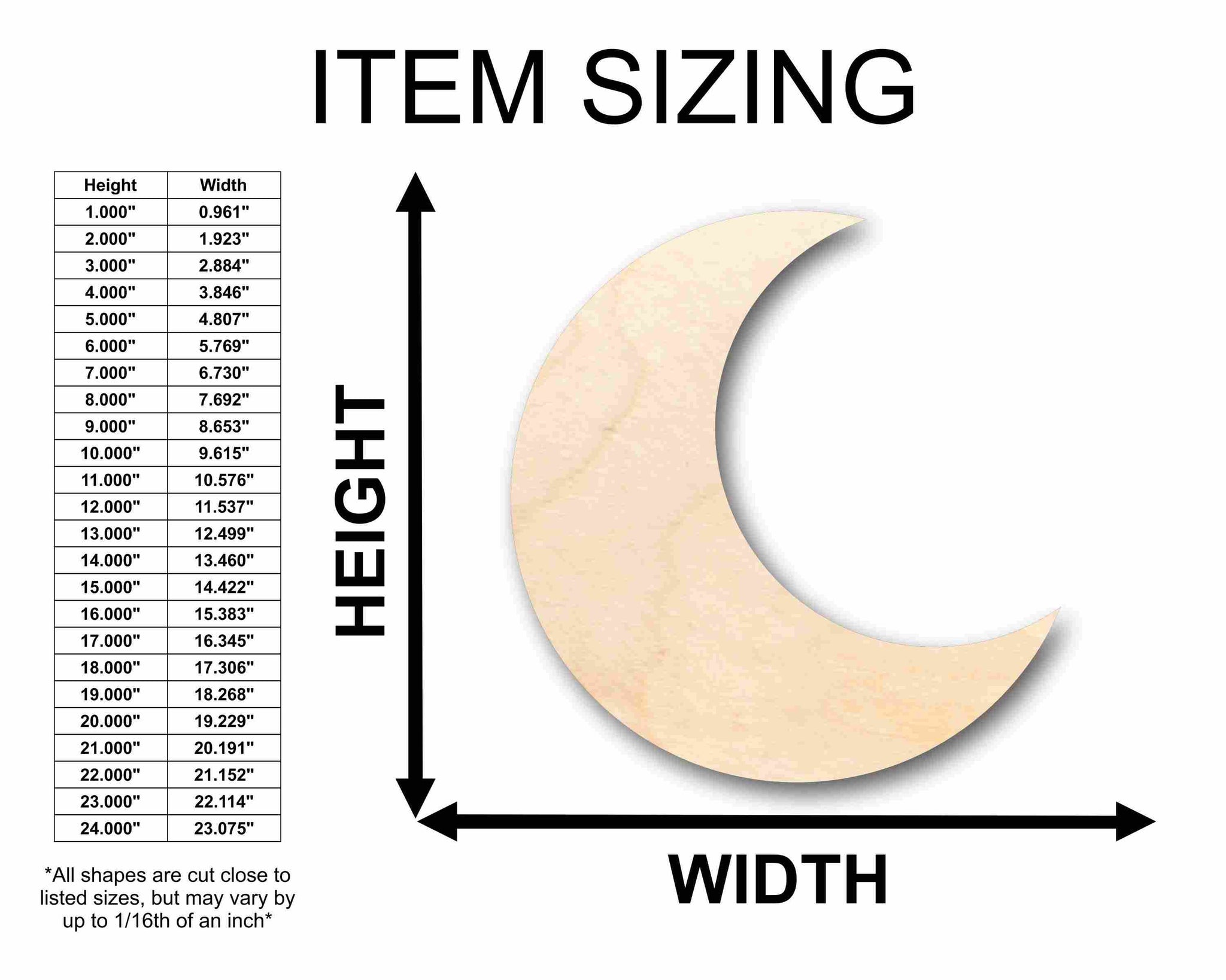 Moon Shape Unfinished Wood Cutouts DIY Crafts Variety of Sizes Made In USA