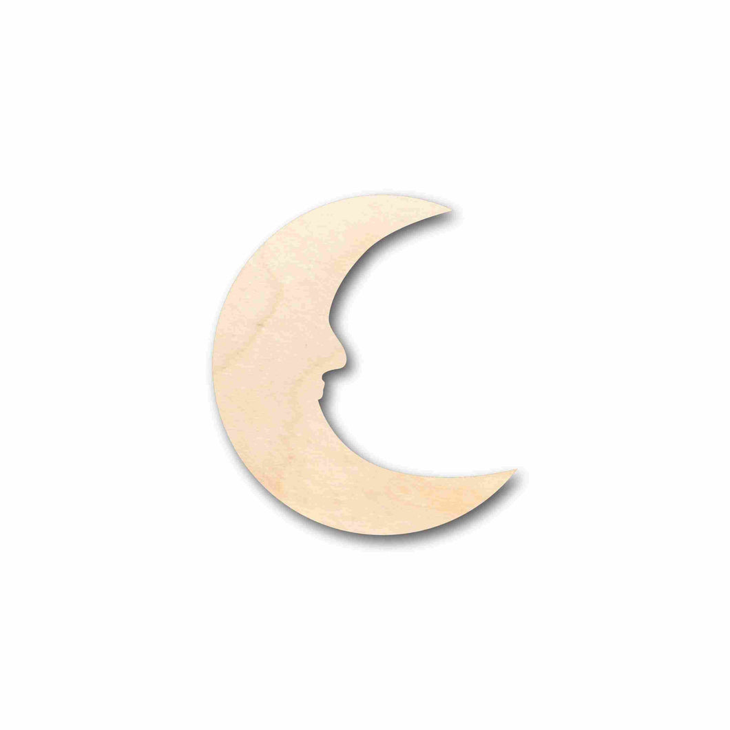 Unfinished Wood Crescent Moon with Face Outline Silhouette - Craft- up to 24