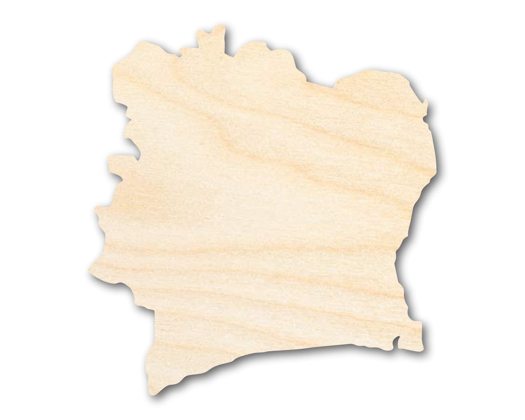 Unfinished Wood Cote d'Ivoire Country Shape - Ivory Coast West Africa Craft - up to 36