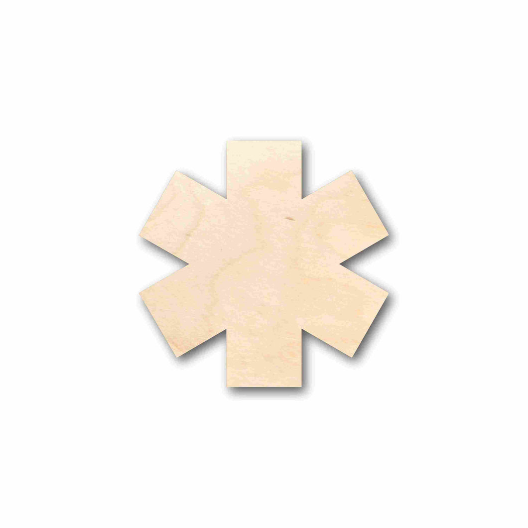 Unfinished Wood EMS Medical Life Star Badge Silhouette - Craft- up to 24