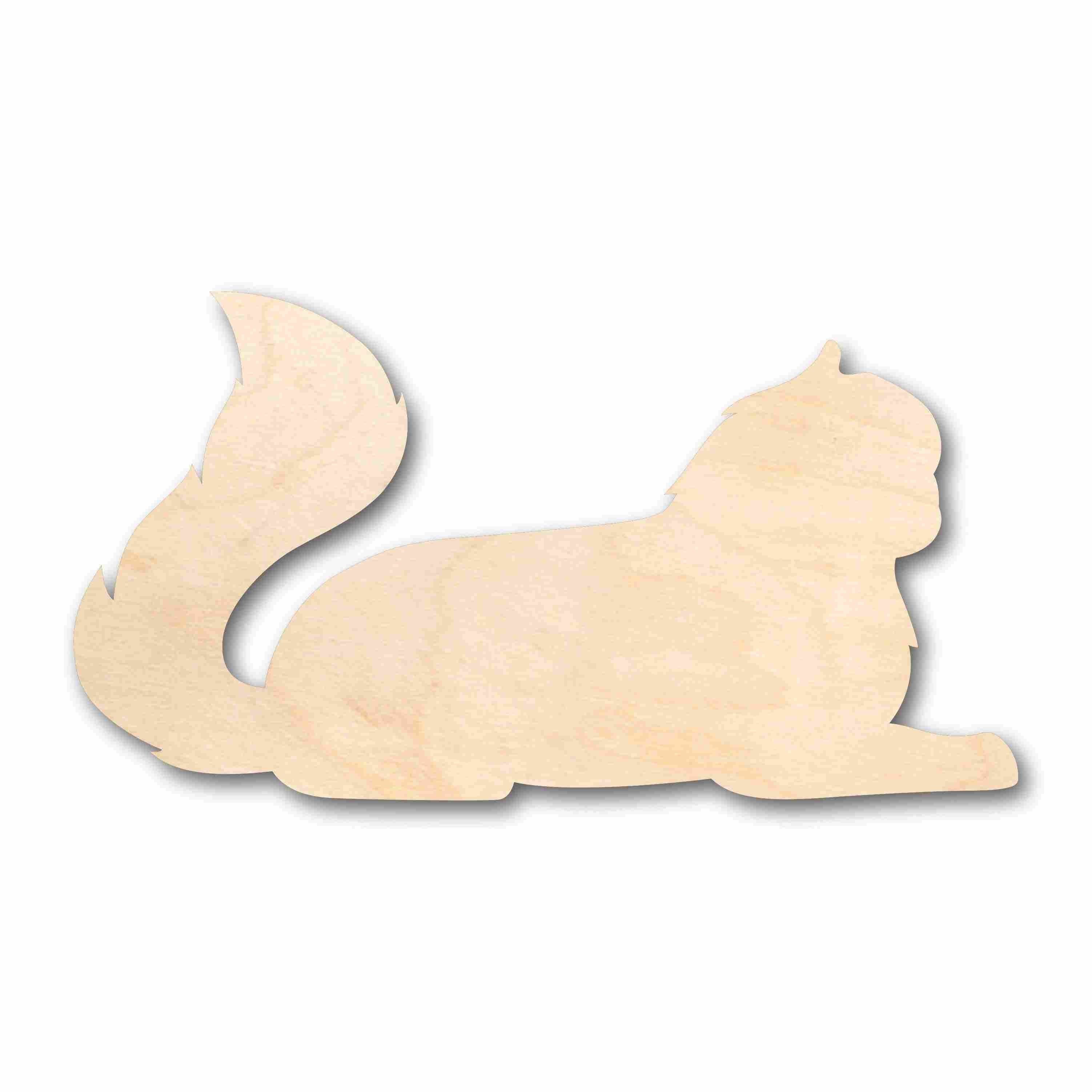 Unfinished Wood Fluffy Cat Silhouette - Craft- up to 24
