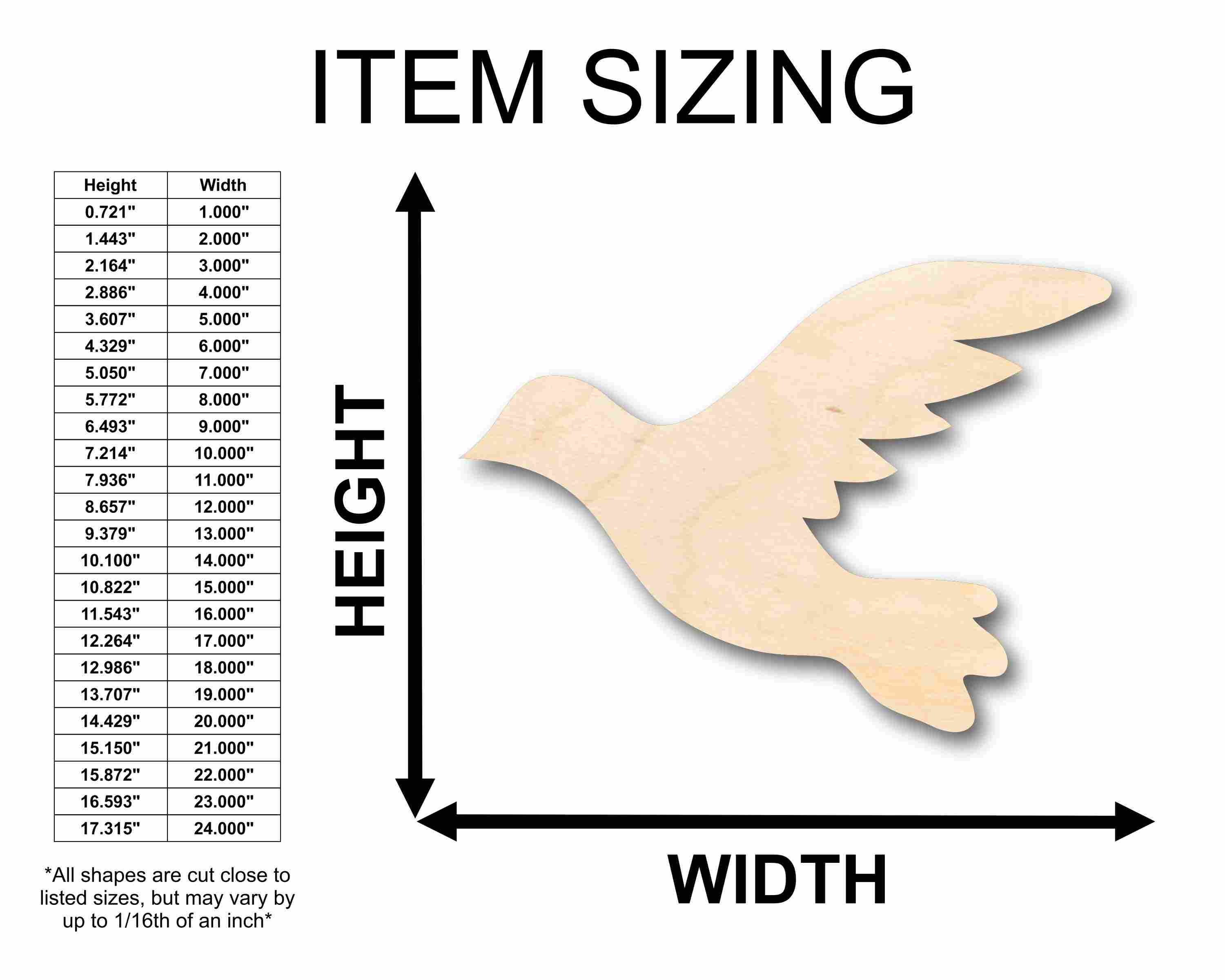 Unfinished Wood Flying Dove Pigeon Bird Silhouette - Craft- up to 24