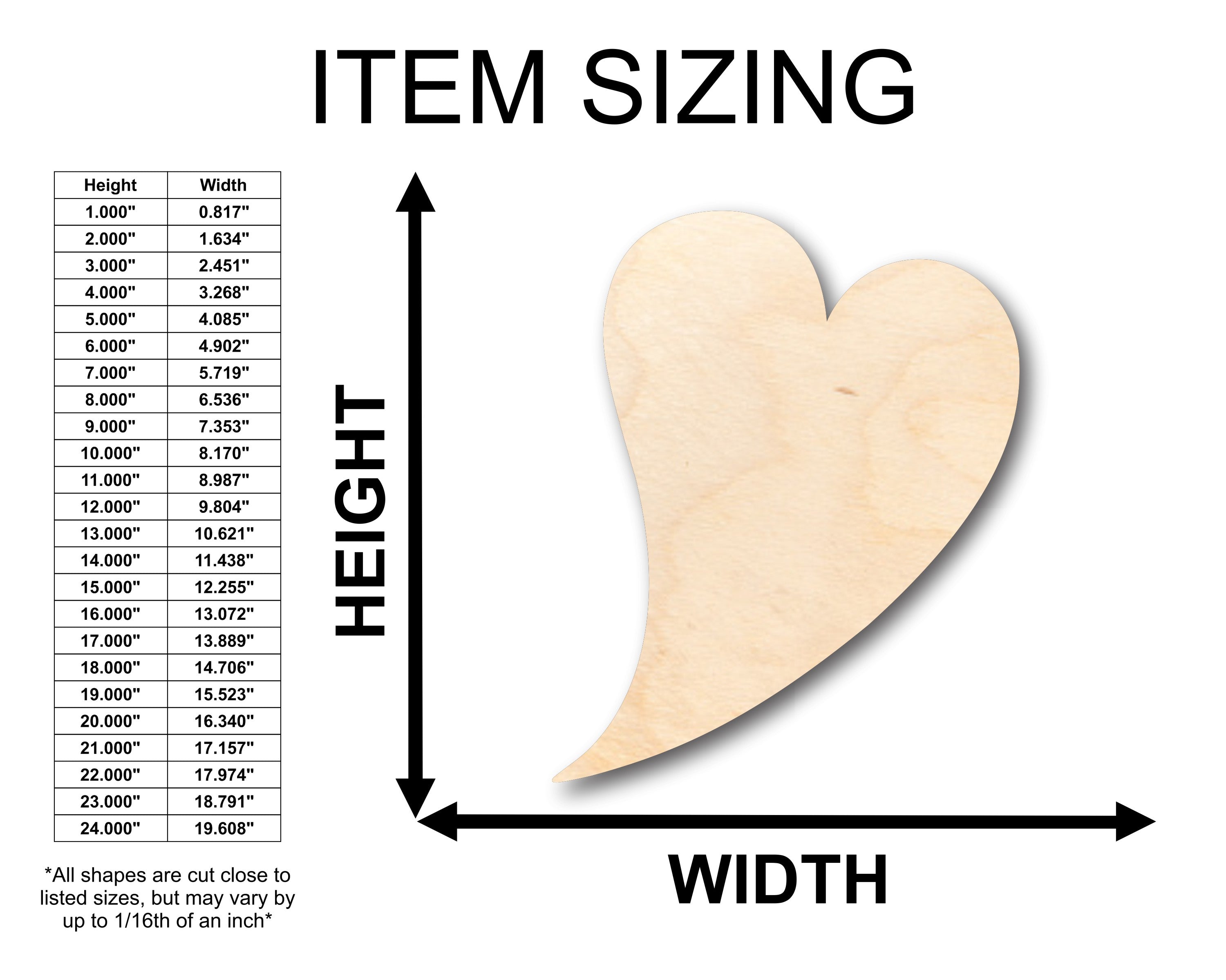 Unfinished Wood Flying Heart Shape - Craft - up to 36