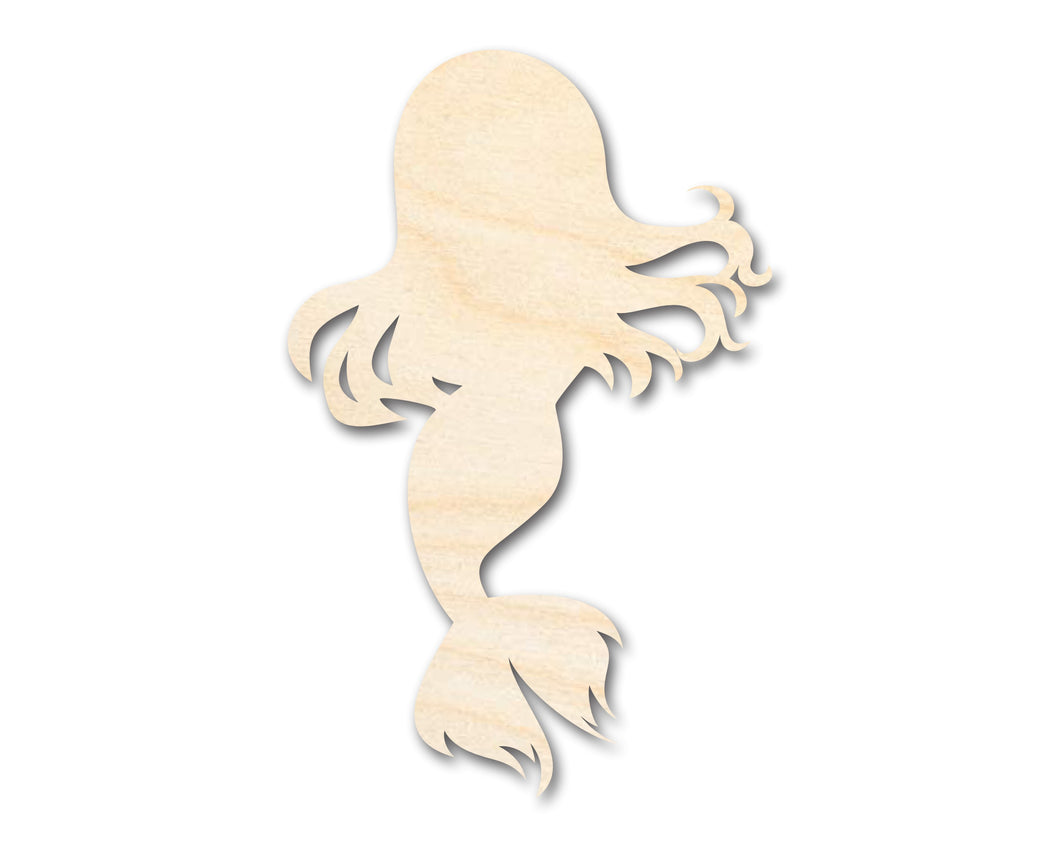 Unfinished Wood Cute Mermaid Silhouette - Craft - up to 46