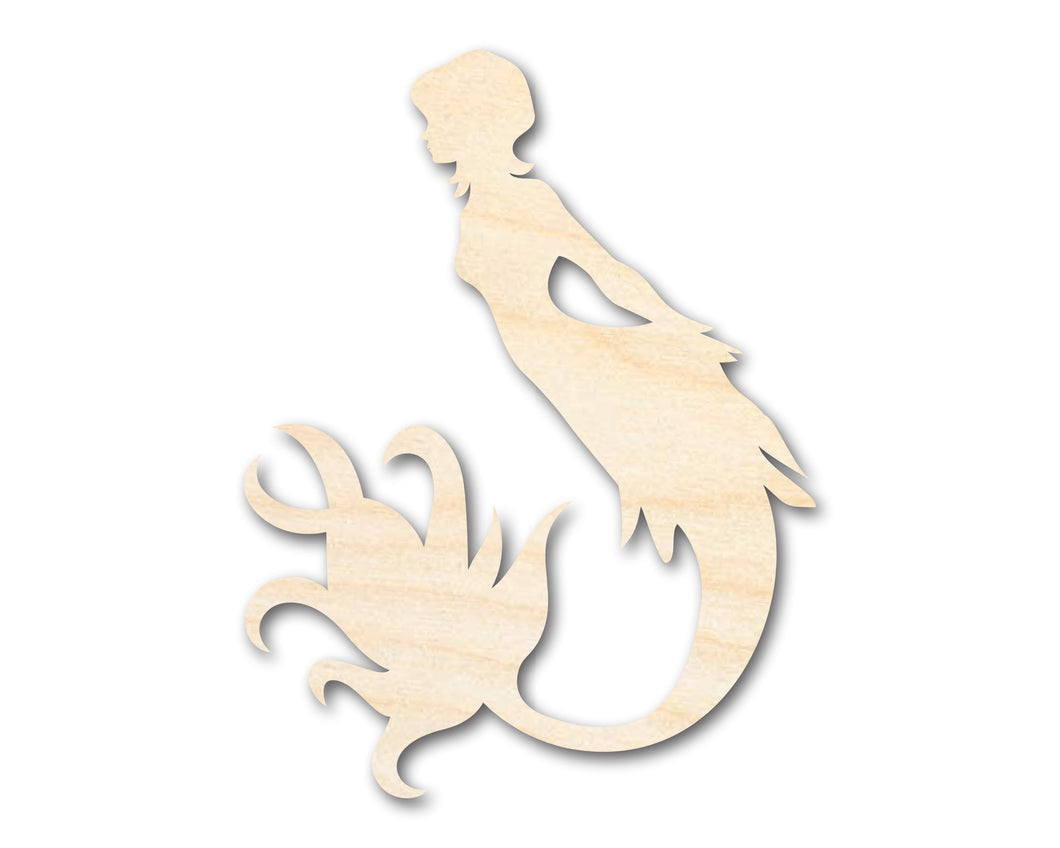 Unfinished Wood Cute Mermaid Siren Silhouette - Craft - up to 36