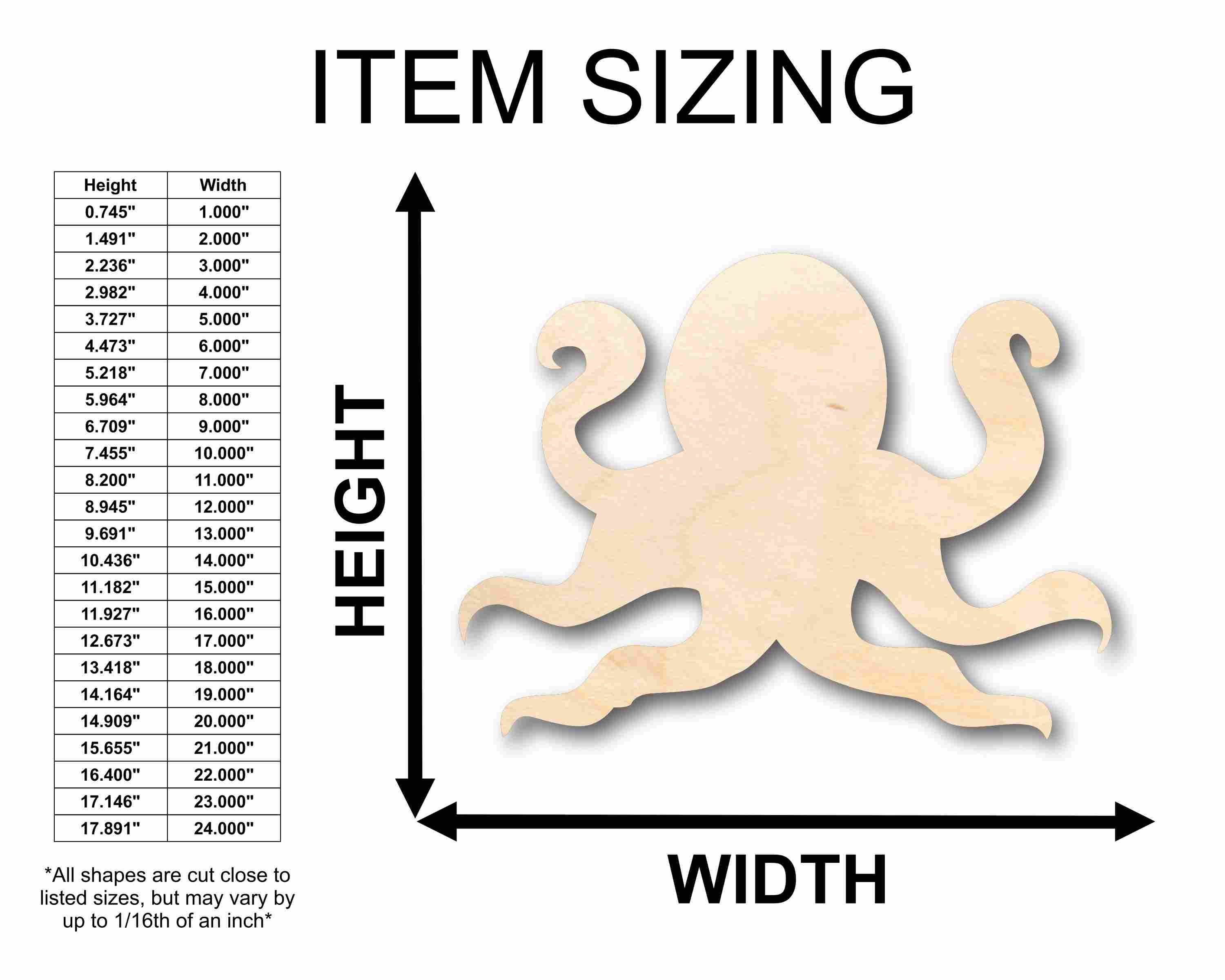 Unfinished Wood Octopus Silhouette - Craft- up to 24