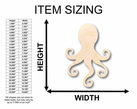 Unfinished Wood Octopus Silhouette - Craft- up to 24" DIY