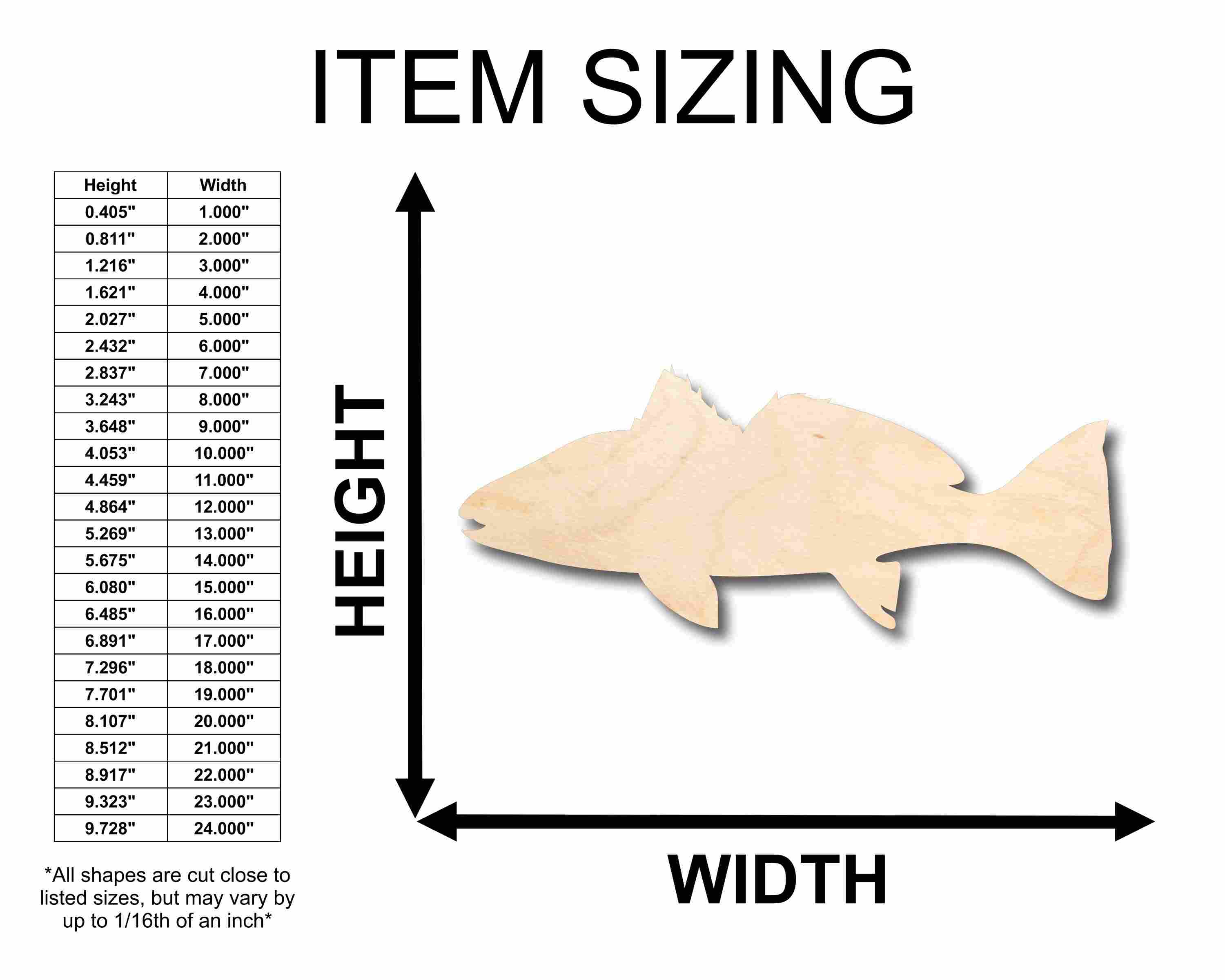 Unfinished Wood Red Drum Fish Silhouette - Craft- up to 24