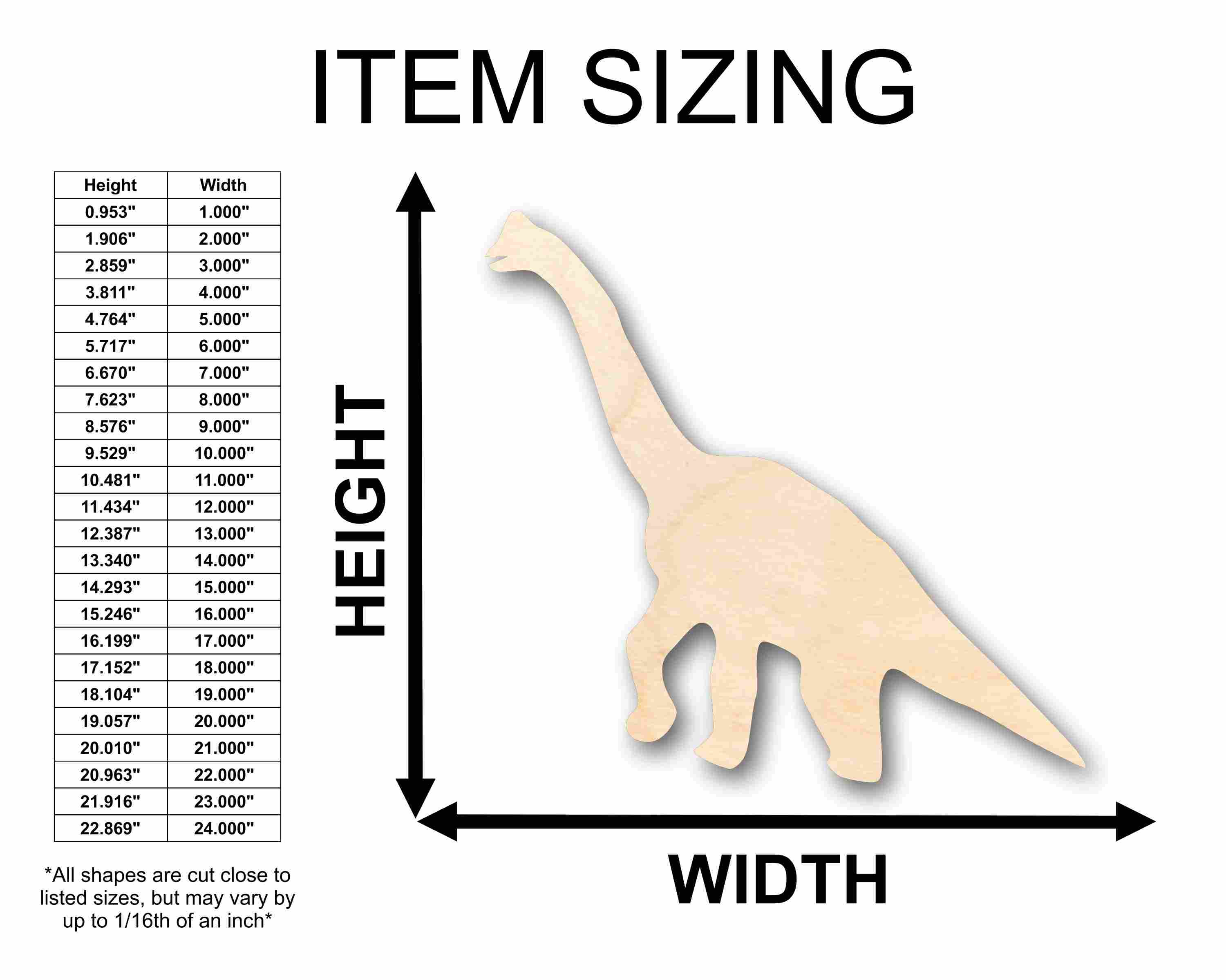 Unfinished Wood Sauropod Dinosaur Silhouette - Craft- up to 24
