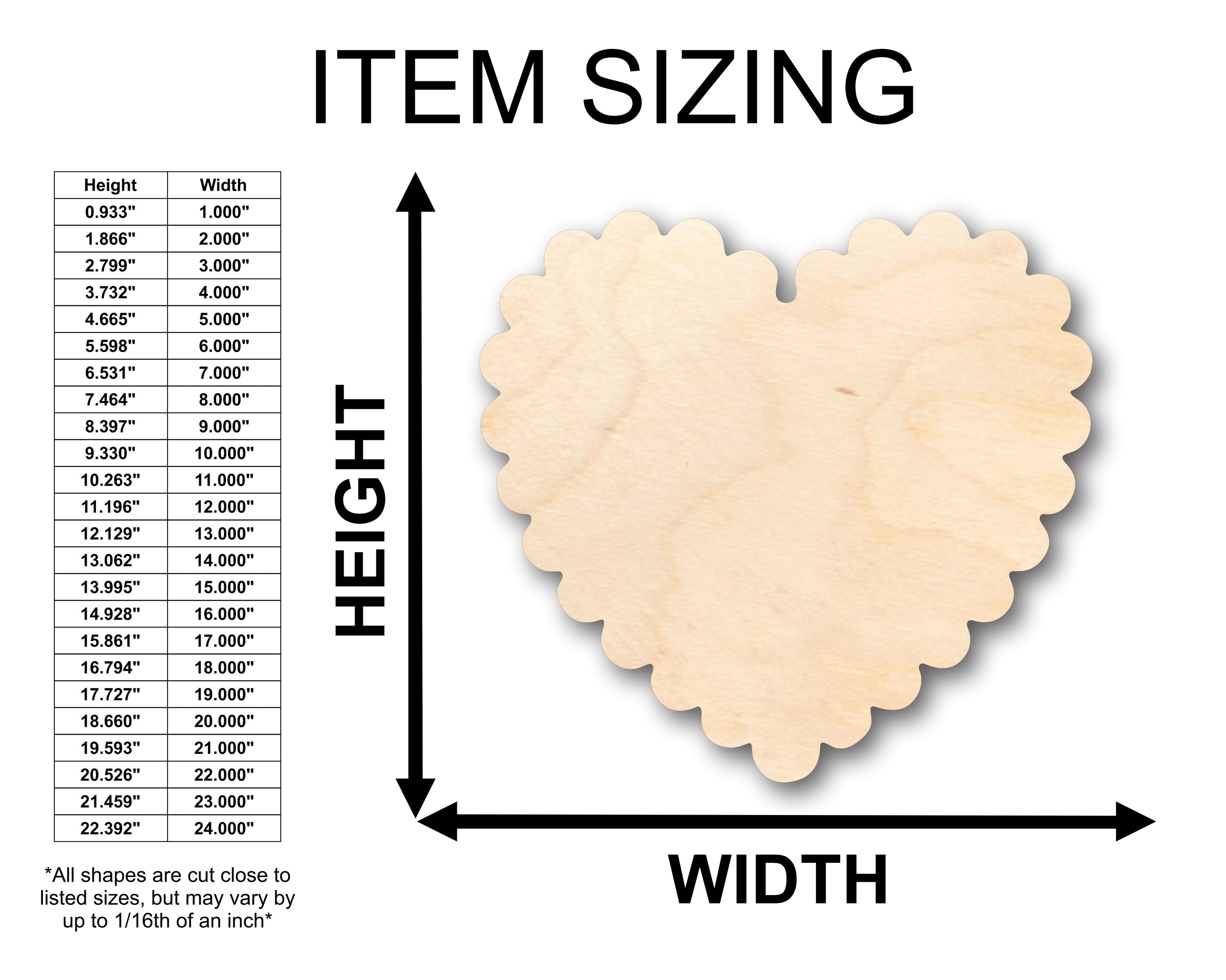 Unfinished Wood Scalloped Heart Shape - Craft - up to 36