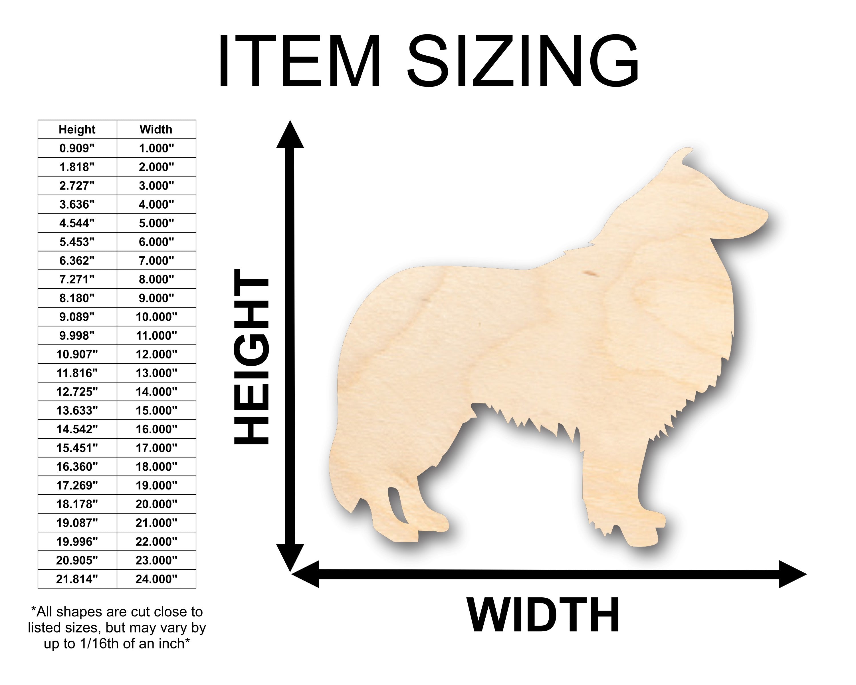 Unfinished Wood Shetland Sheepdog Shelti Dog Shape - Craft - up to 36