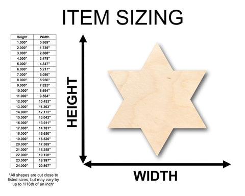 Unfinished Wood Six Point Star Shape - Craft - up to 36" DIY