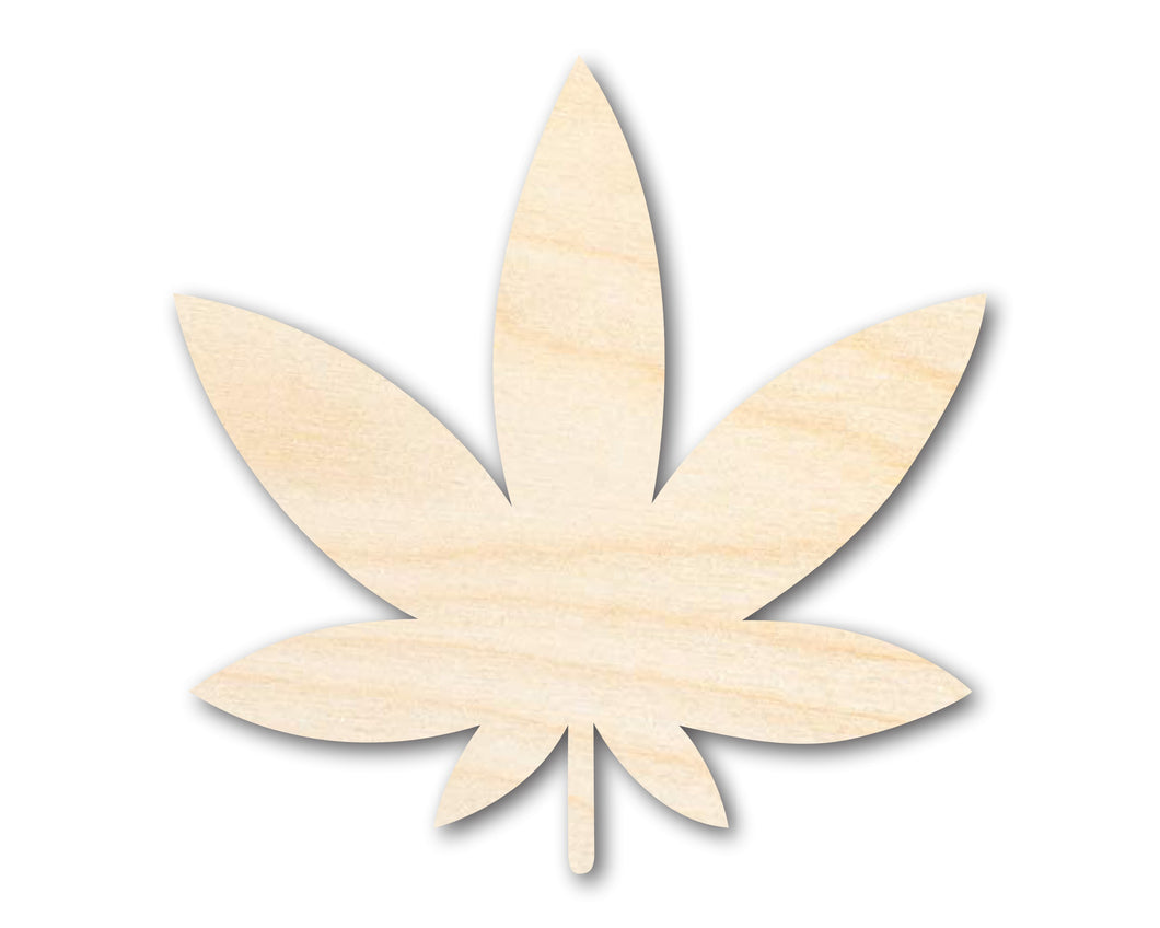 Unfinished Wood Simple Marijuana Leaf Shape - Craft - up to 36
