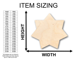 Unfinished Wood Star 7 Point Flower Shape - Craft - up to 36" DIY