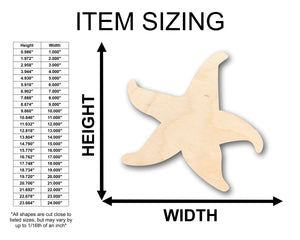Unfinished Wood Starfish Sea Star Shape - Craft - up to 36" DIY