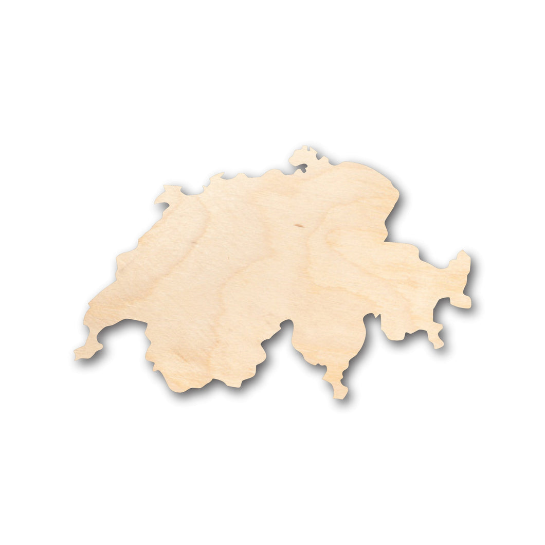Unfinished Wood Switzerland Country Shape - Craft - up to 36