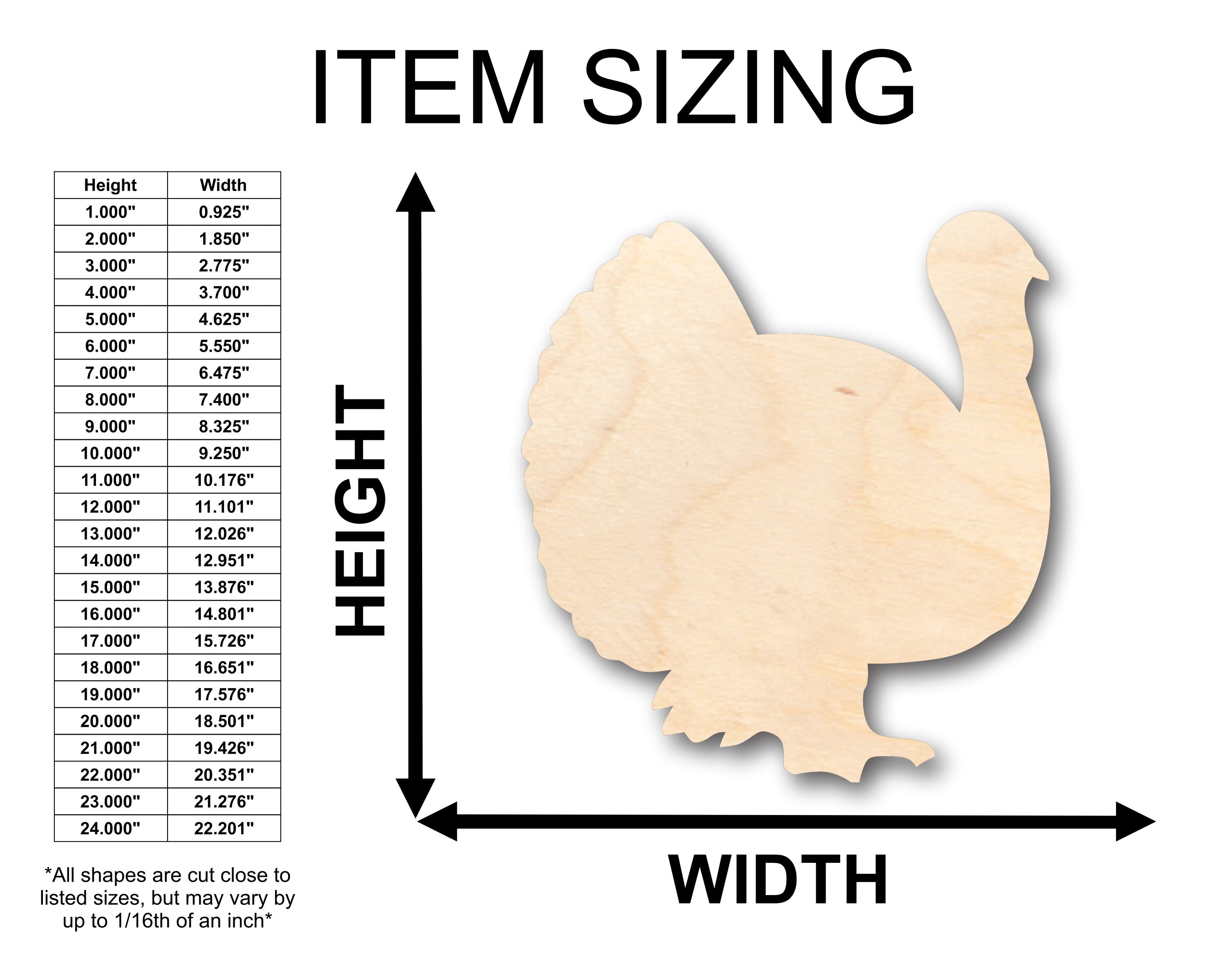 Unfinished Wood Turkey Shape - Craft - up to 36