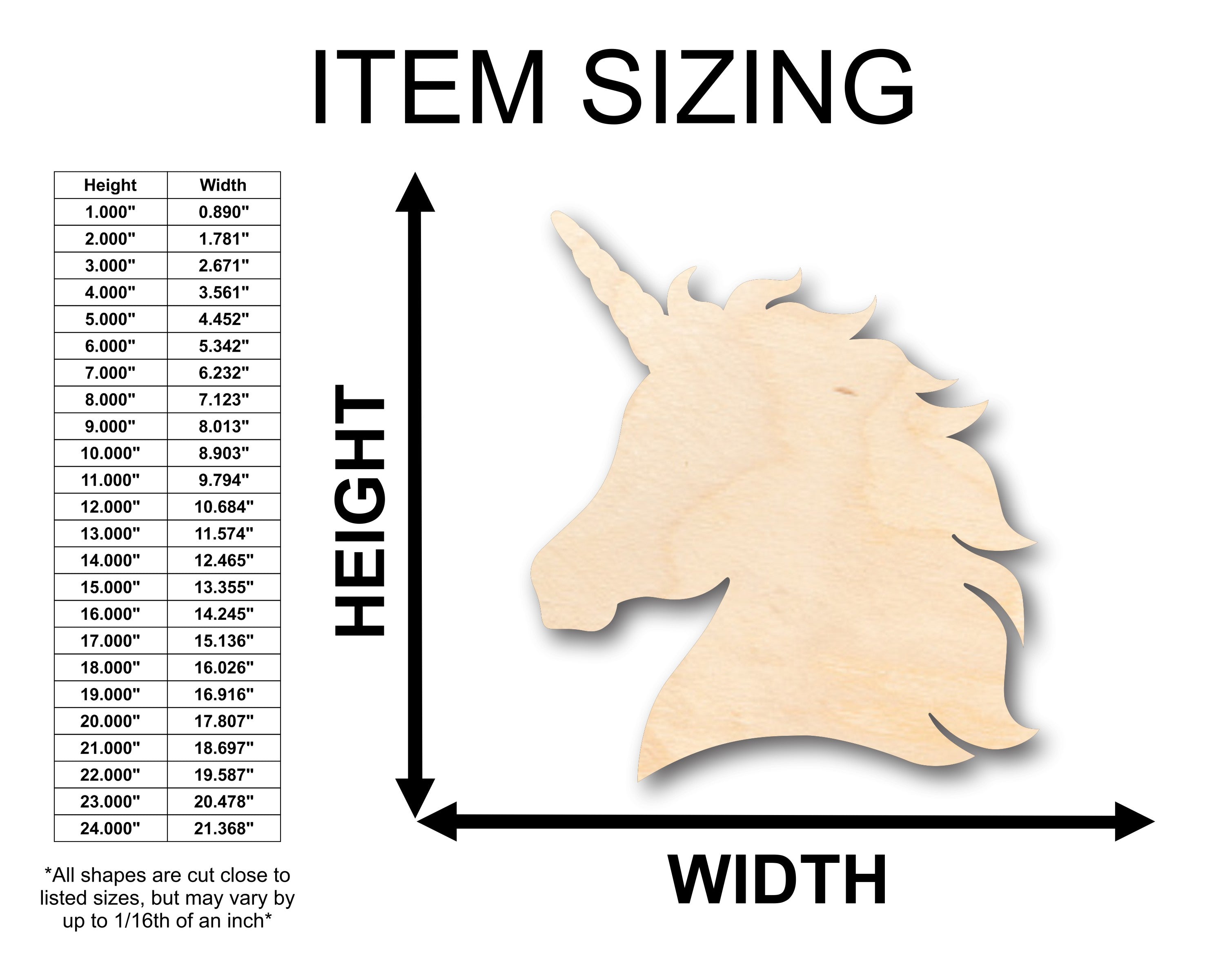 Unfinished Wood Unicorn Head Shape - Craft - up to 36