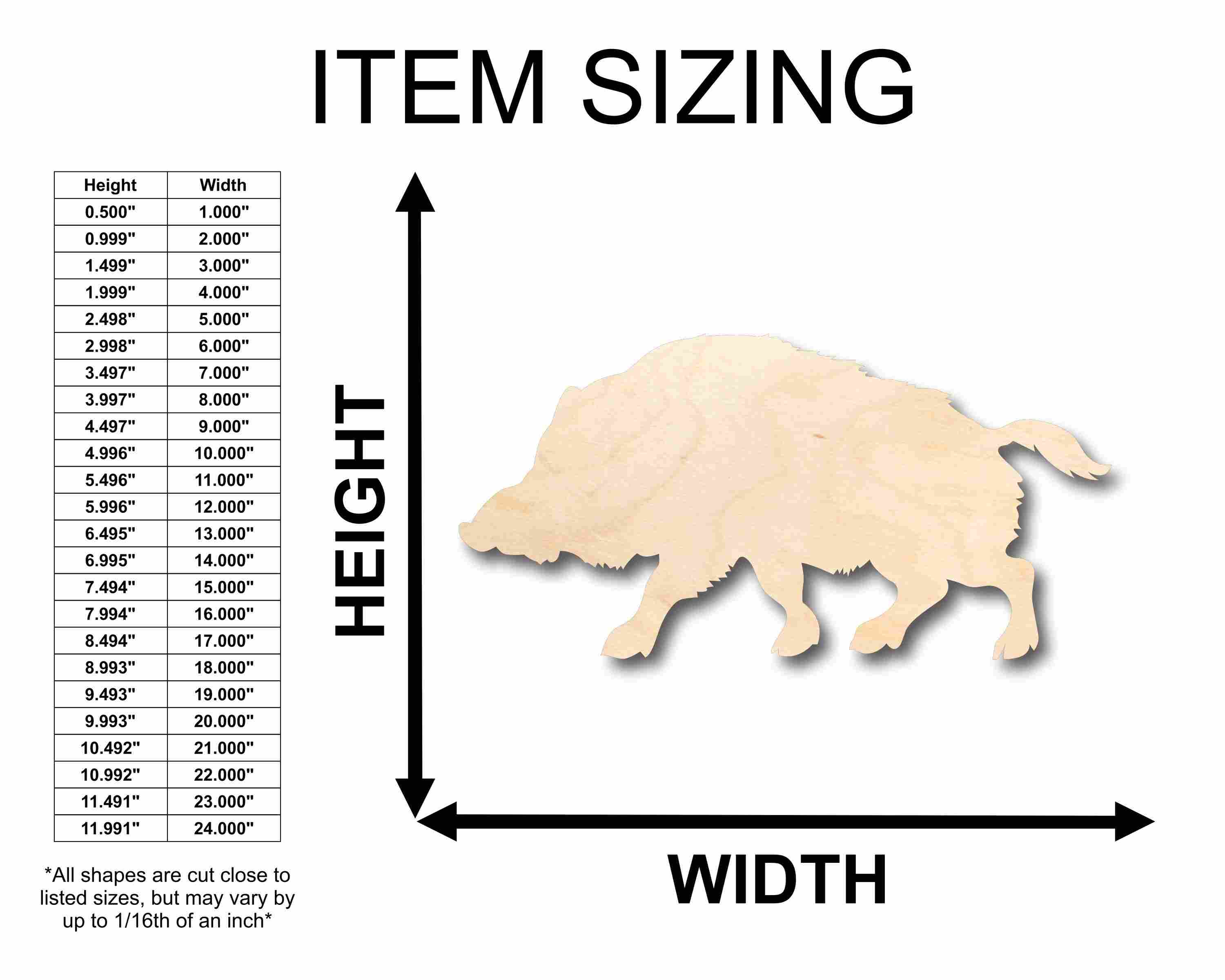 Unfinished Wood Warthog Wild Pig Silhouette - Craft- up to 24