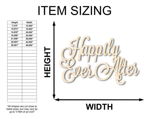 Unfinished Wood Happily Ever After Shape - DIY Wedding Craft - up to 36"