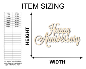 Unfinished Wood Happy Anniversary Shape - Word Anniversary Craft - up to 36"