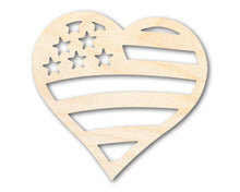 Load image into Gallery viewer, Unfinished Wood American Heart Flag Shape - USA Craft - up to 36&quot;
