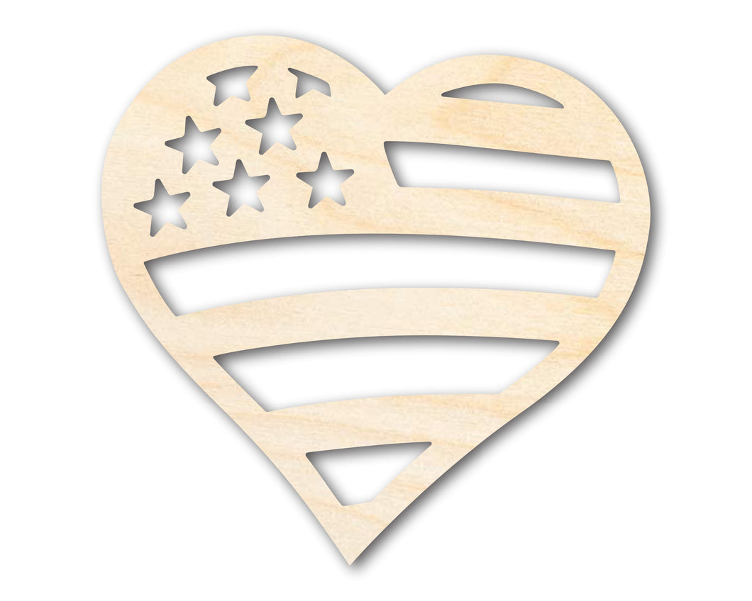 Unfinished Wood American Heart Flag Shape - USA Craft - up to 36