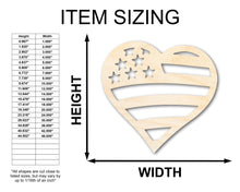 Load image into Gallery viewer, Unfinished Wood American Heart Flag Shape - USA Craft - up to 36&quot;
