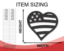 Load image into Gallery viewer, Metal American Flag Heart | Metal USA Sign | Indoor Outdoor | Up to 46&quot; | Over 20 Color Options
