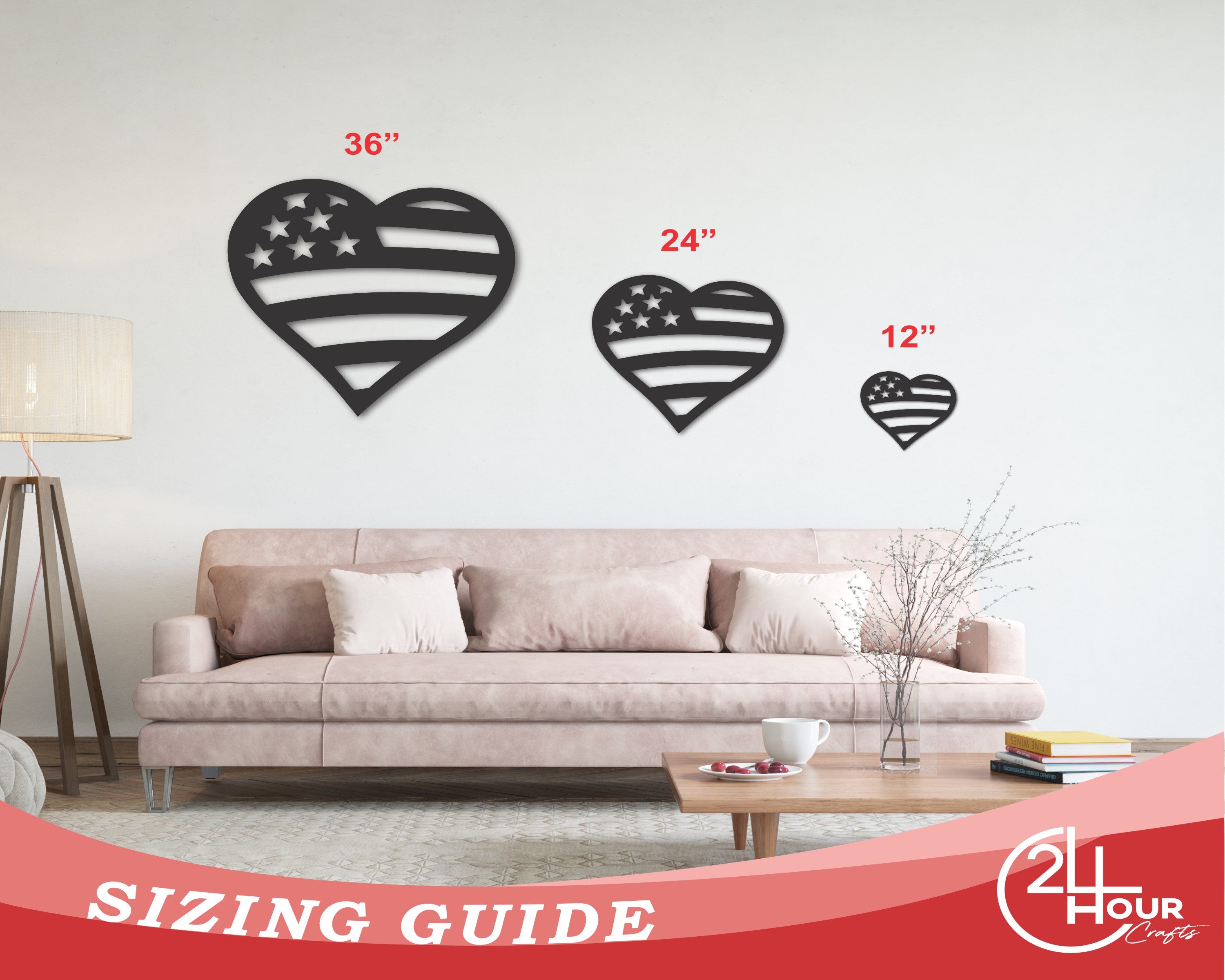 Metal American Flag Heart | Metal USA Sign | Indoor Outdoor | Up to 46