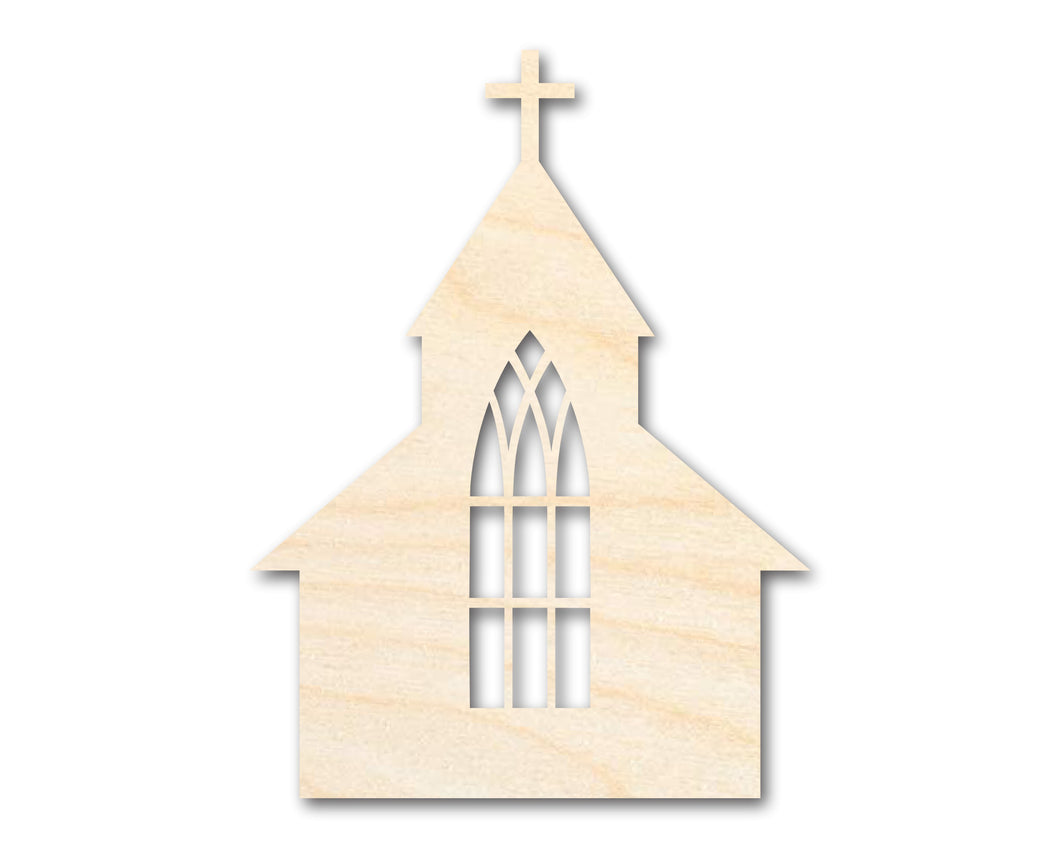 Unfinished Wood Church with Window Shape - Craft - up to 36