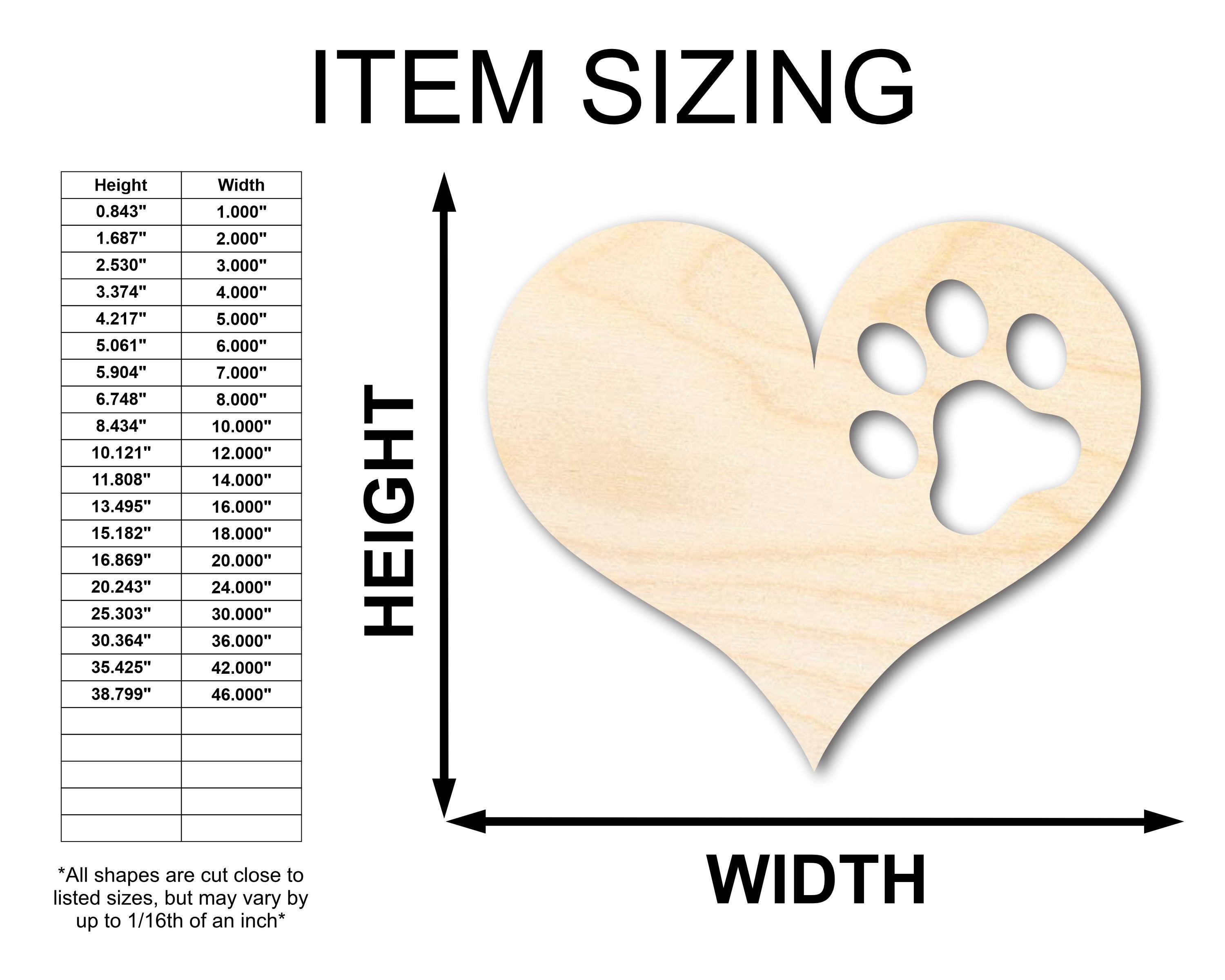Unfinished Wood Pawprint Heart Shape | Valentine's Day | Pet | DIY Craft Cutout | Up to 46