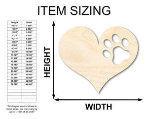 Unfinished Wood Pawprint Heart Shape | Valentine's Day | Pet | DIY Craft Cutout | Up to 46"