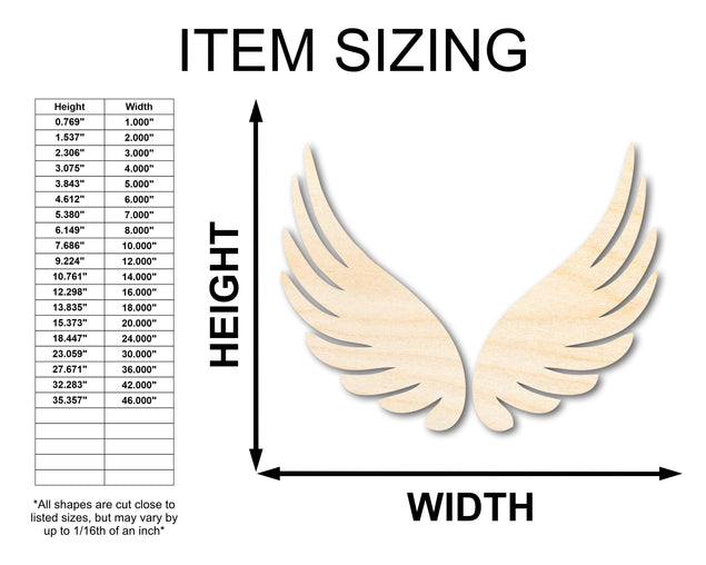 Unfinished Wood Angel Wings Shape - Craft - up to 36