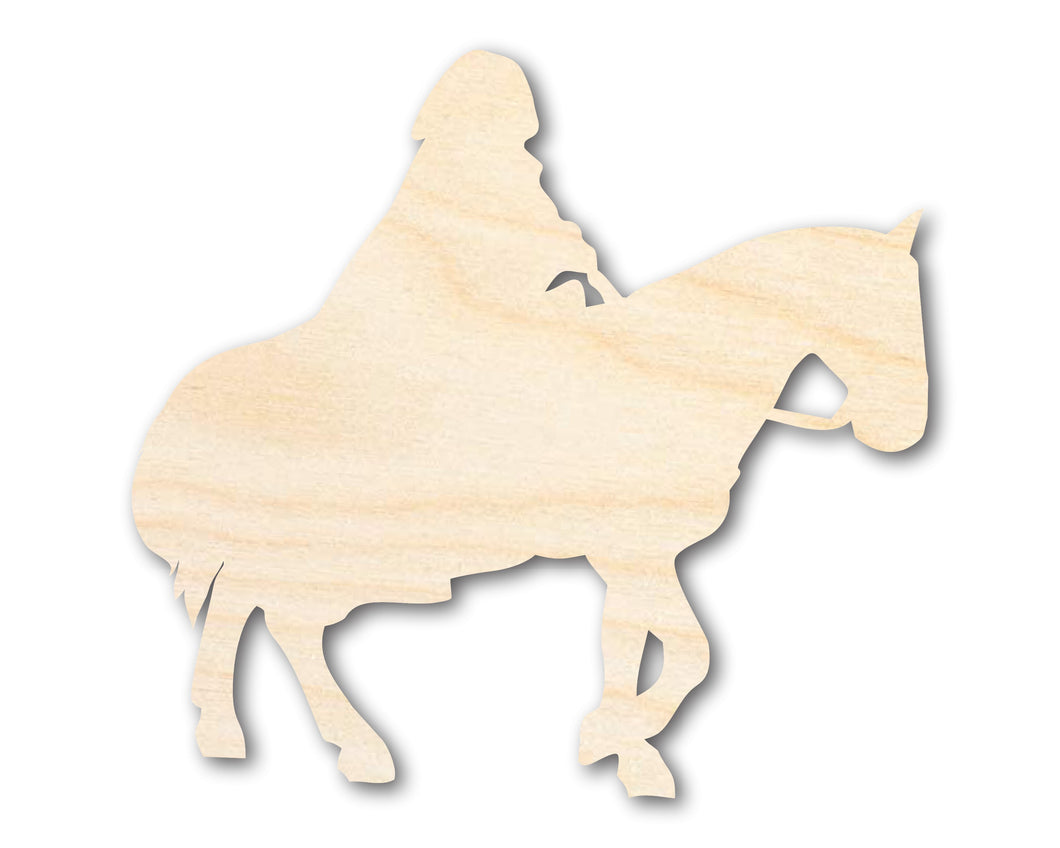 Unfinished Wood Hooded Horse and Rider Shape - Craft - up to 36