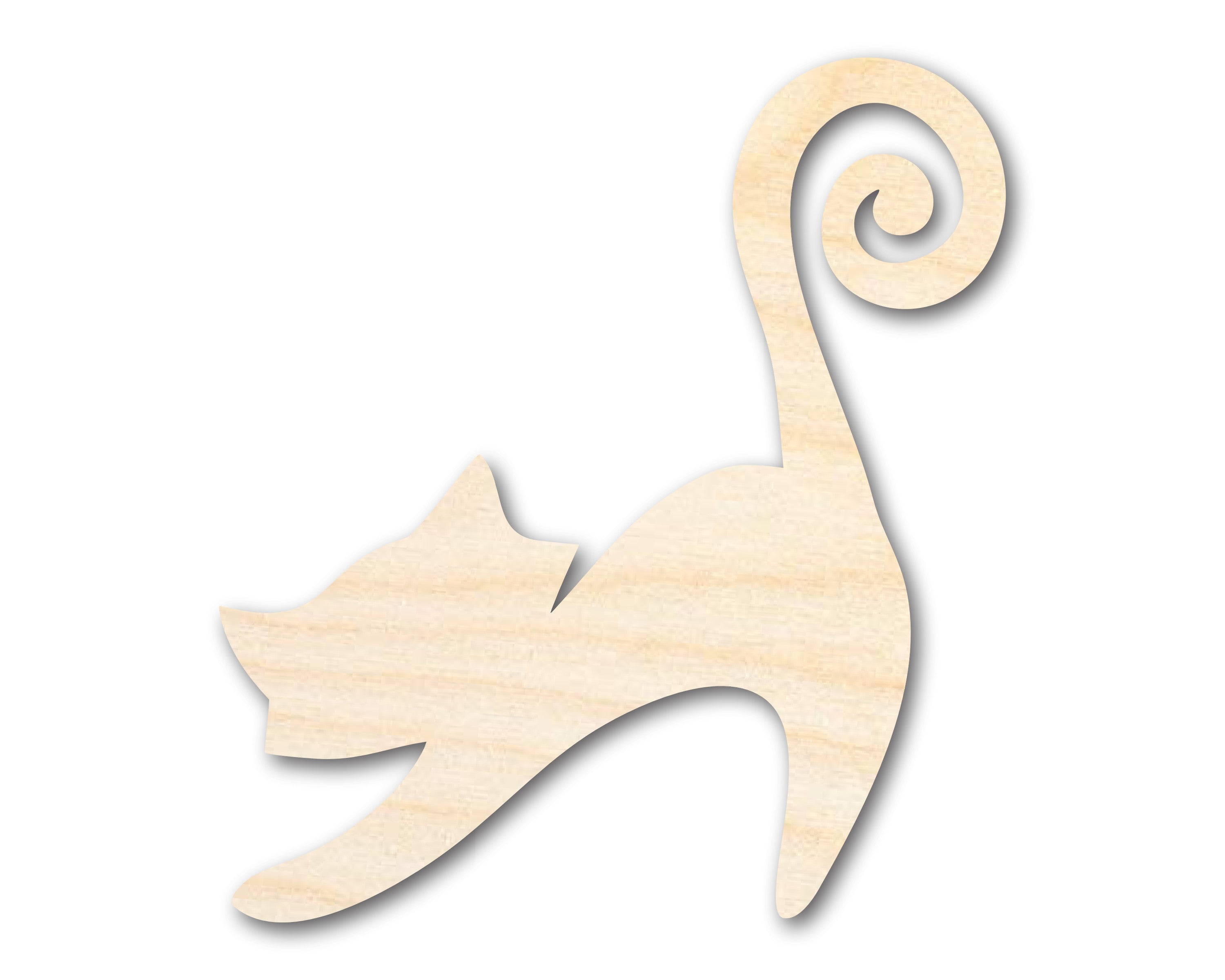 Unfinished Wood Swirly Cat Shape - Craft - up to 36